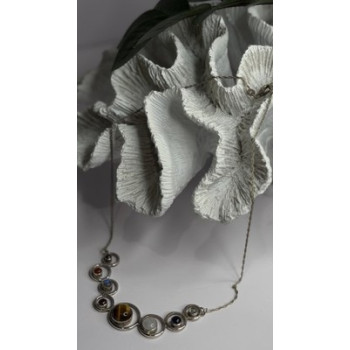 Solar System Gemstones 925 Sterling Silver Tigers Eye Moonstone etc. Necklace