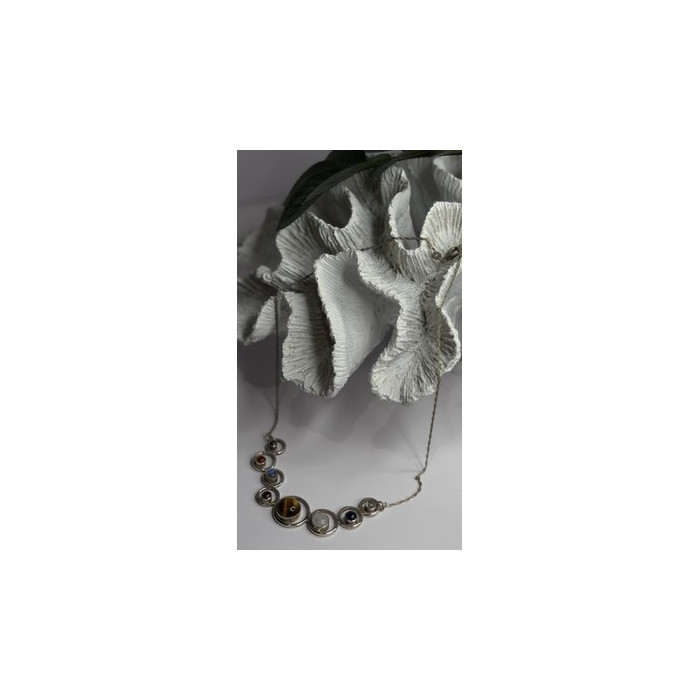 Solar System Gemstones 925 Sterling Silver Tigers Eye Moonstone etc. Necklace