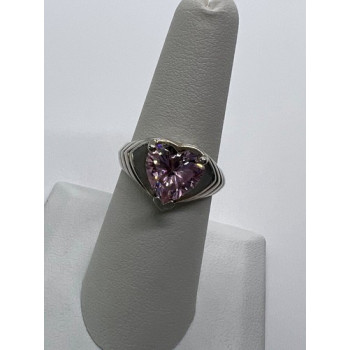 925 Sterling Silver CZ Pink Heart Ring Size 6.5