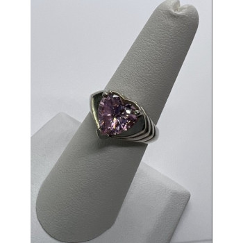 925 Sterling Silver CZ Pink Heart Ring Size 6.5