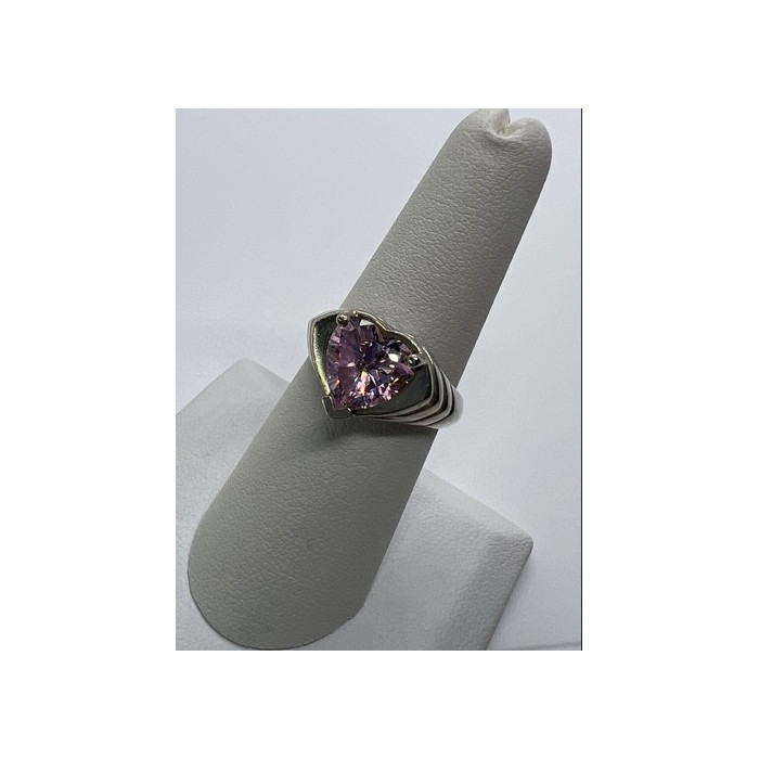 925 Sterling Silver CZ Pink Heart Ring Size 6.5