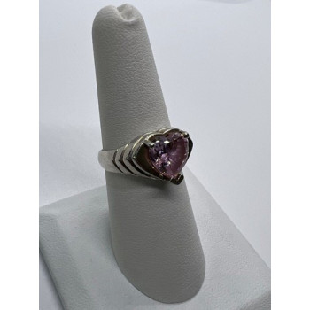 925 Sterling Silver CZ Pink Heart Ring Size 6.5