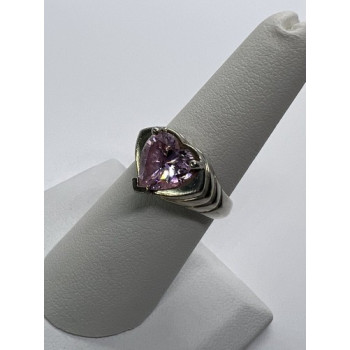 925 Sterling Silver CZ Pink Heart Ring Size 6.5