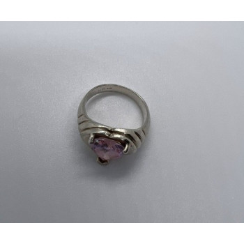 925 Sterling Silver CZ Pink Heart Ring Size 6.5