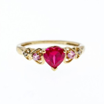 10K Yellow Gold STS Ruby Spinel & Diamond Heart Ring Size 7