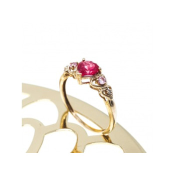 10K YELLOW GOLD STS RUBY SPINEL & DIAMOND HEART RING SIZE 7