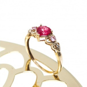 10K Yellow Gold STS Ruby Spinel & Diamond Heart Ring Size 7