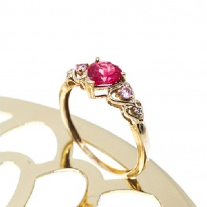 10K Yellow Gold STS Ruby Spinel & Diamond Heart Ring Size 7