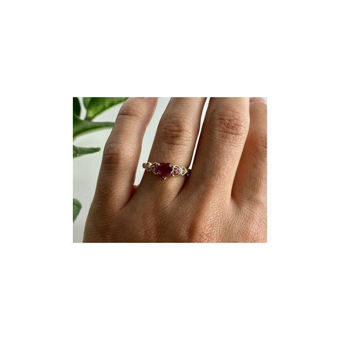 10K YELLOW GOLD STS RUBY SPINEL & DIAMOND HEART RING SIZE 7