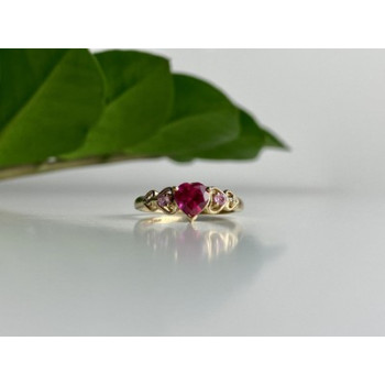10K YELLOW GOLD STS RUBY SPINEL & DIAMOND HEART RING SIZE 7