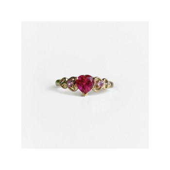 10K YELLOW GOLD STS RUBY SPINEL & DIAMOND HEART RING SIZE 7