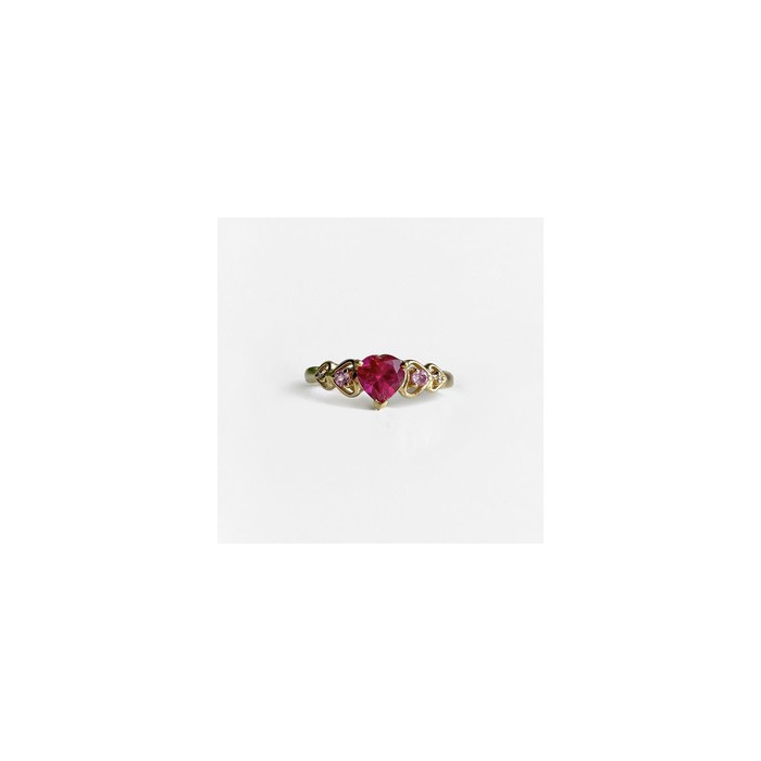 10K YELLOW GOLD STS RUBY SPINEL & DIAMOND HEART RING SIZE 7