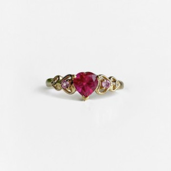 10K Yellow Gold STS Ruby Spinel & Diamond Heart Ring Size 7