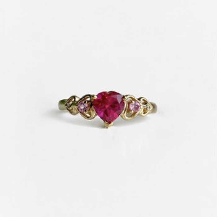 10K Yellow Gold STS Ruby Spinel & Diamond Heart Ring Size 7