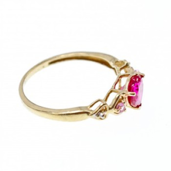 10K Yellow Gold STS Ruby Spinel & Diamond Heart Ring Size 7