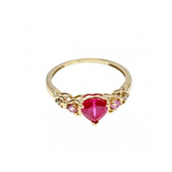 10K YELLOW GOLD STS RUBY SPINEL & DIAMOND HEART RING SIZE 7