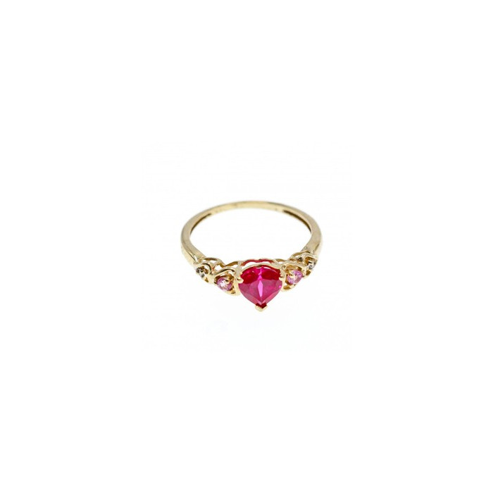 10K YELLOW GOLD STS RUBY SPINEL & DIAMOND HEART RING SIZE 7