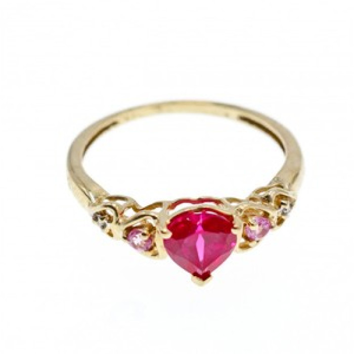 10K Yellow Gold STS Ruby Spinel & Diamond Heart Ring Size 7
