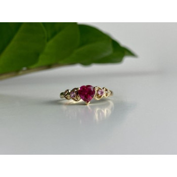 10K YELLOW GOLD STS RUBY SPINEL & DIAMOND HEART RING SIZE 7