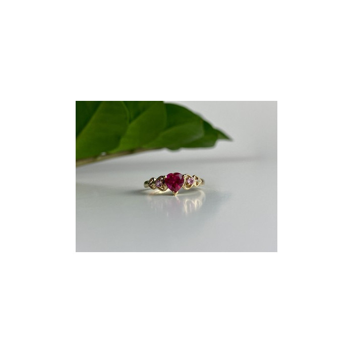 10K YELLOW GOLD STS RUBY SPINEL & DIAMOND HEART RING SIZE 7