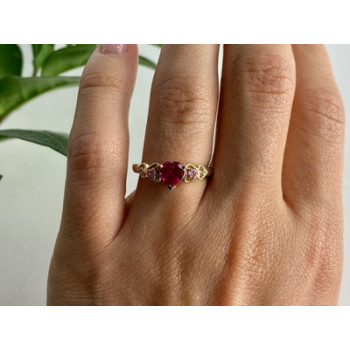 10K YELLOW GOLD STS RUBY SPINEL & DIAMOND HEART RING SIZE 7