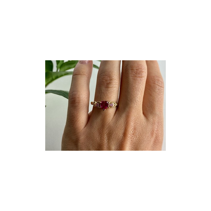 10K YELLOW GOLD STS RUBY SPINEL & DIAMOND HEART RING SIZE 7