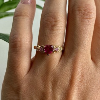 10K Yellow Gold STS Ruby Spinel & Diamond Heart Ring Size 7