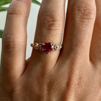 10K Yellow Gold STS Ruby Spinel & Diamond Heart Ring Size 7
