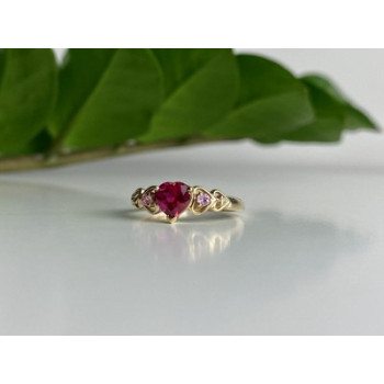10K YELLOW GOLD STS RUBY SPINEL & DIAMOND HEART RING SIZE 7
