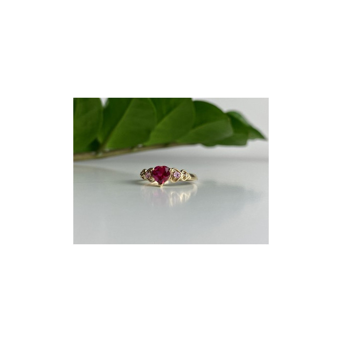 10K YELLOW GOLD STS RUBY SPINEL & DIAMOND HEART RING SIZE 7
