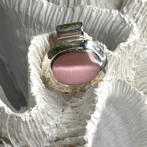 925 Sterling Silver Pink Cat's Eye Quartz Pendant