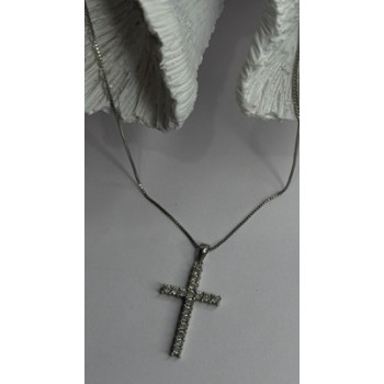 925 Sterling Silver Diamonds Cross Necklace