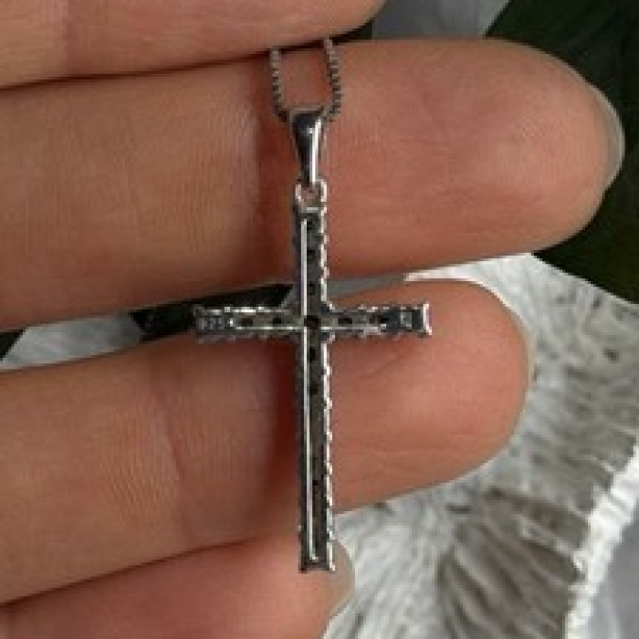 925 Sterling Silver Diamonds Cross Necklace