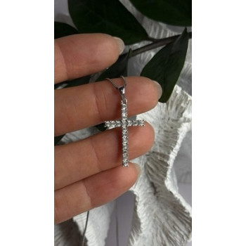925 Sterling Silver Diamonds Cross Necklace