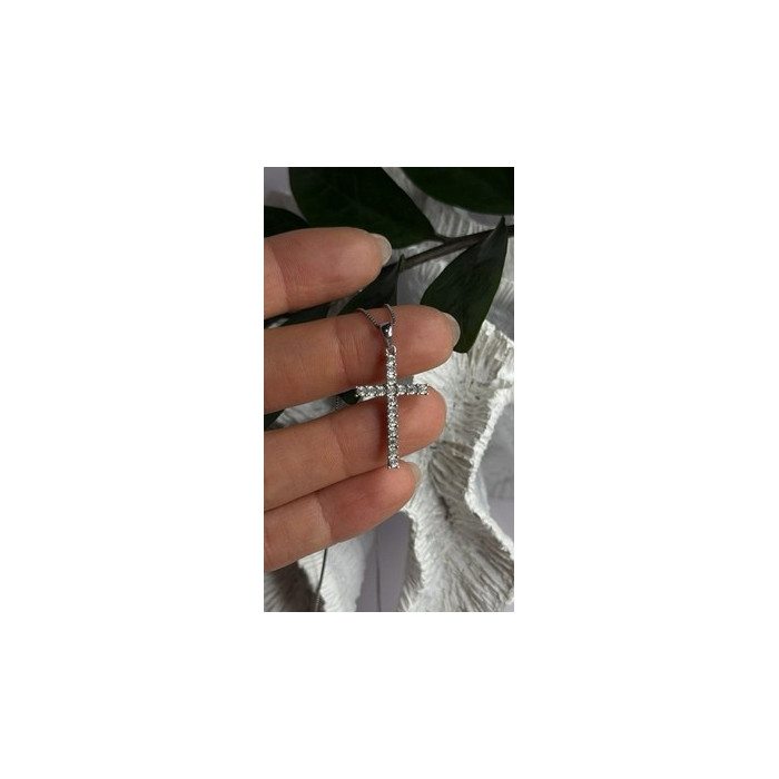 925 Sterling Silver Diamonds Cross Necklace