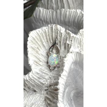 Tiny Beautiful 925 Sterling Silver Opal & Clear Topaz Stones Pendant
