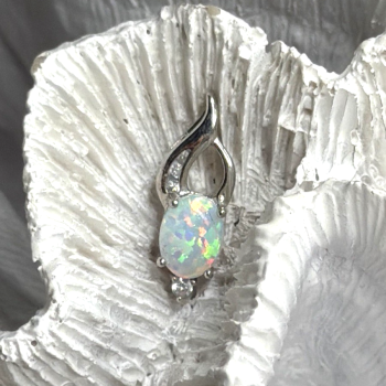 Tiny Beautiful 925 Sterling Silver Opal & Clear Topaz Stones Pendant