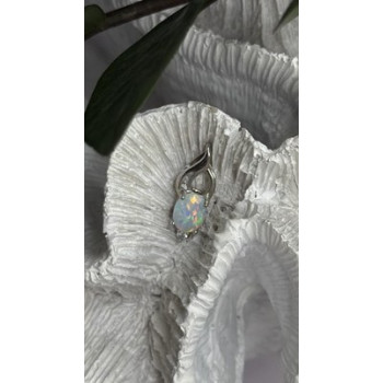 Tiny Beautiful 925 Sterling Silver Opal & Clear Topaz Stones Pendant