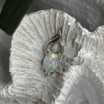 Tiny Beautiful 925 Sterling Silver Opal & Clear Topaz Stones Pendant