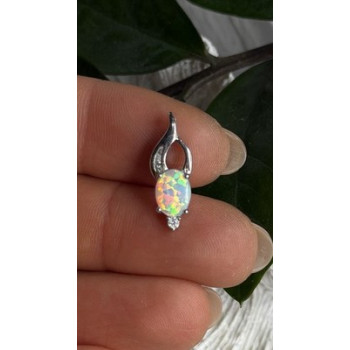 Tiny Beautiful 925 Sterling Silver Opal & Clear Topaz Stones Pendant