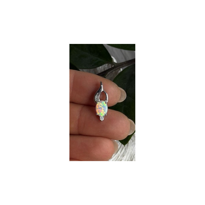 Tiny Beautiful 925 Sterling Silver Opal & Clear Topaz Stones Pendant
