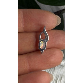Tiny Beautiful 925 Sterling Silver Opal & Clear Topaz Stones Pendant