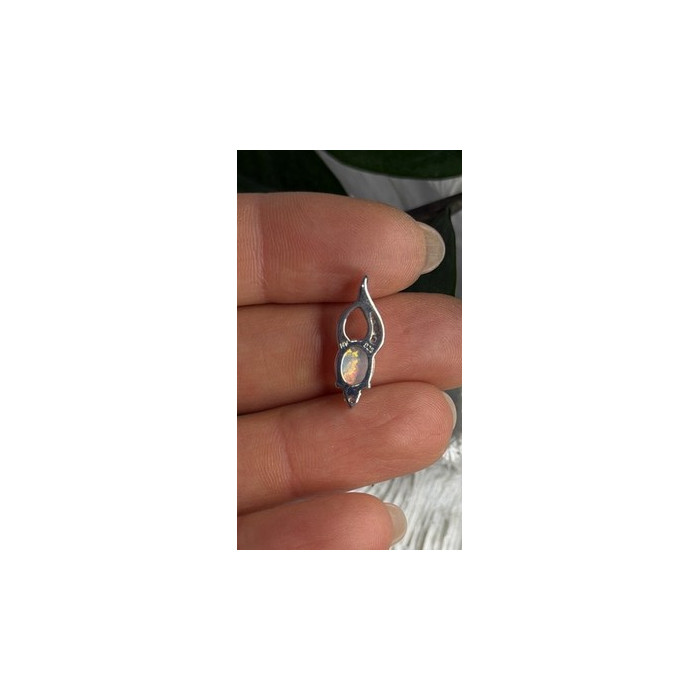 Tiny Beautiful 925 Sterling Silver Opal & Clear Topaz Stones Pendant