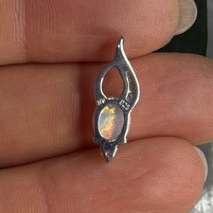 Tiny Beautiful 925 Sterling Silver Opal & Clear Topaz Stones Pendant