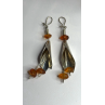 Vintage Unique Design Dangle 925 Sterling Silver Amber Earrings