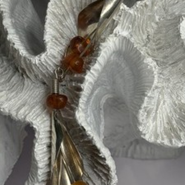 Vintage Unique Design Dangle 925 Sterling Silver Amber Earrings