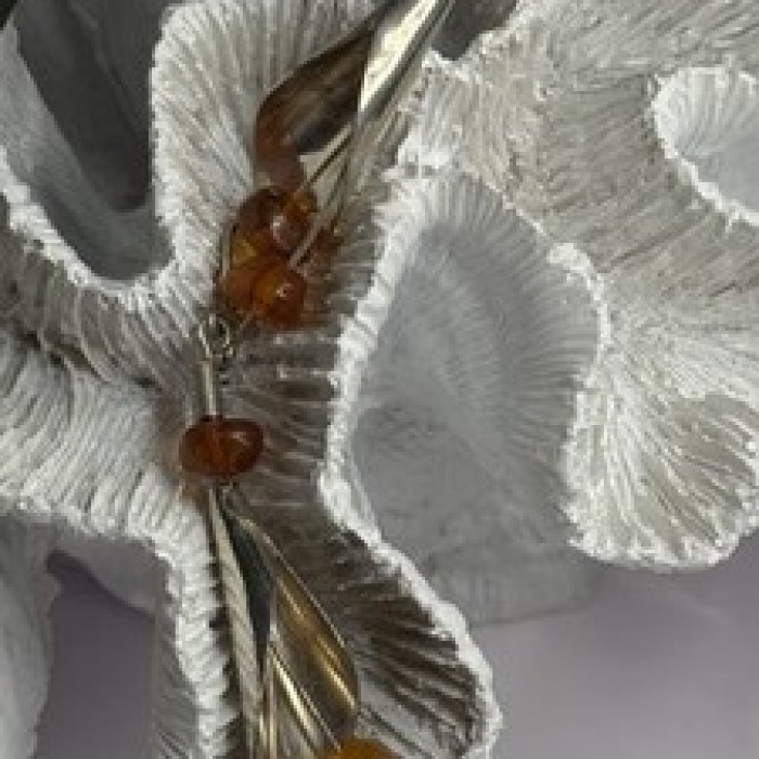 Vintage Unique Design Dangle 925 Sterling Silver Amber Earrings