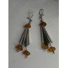 Vintage Unique Design Dangle 925 Sterling Silver Amber Earrings