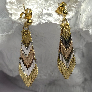 Tricolor Dangle Italy 925 Sterling Silver Gold Plated Earrings