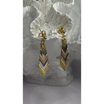 Tricolor Dangle Italy 925 Sterling Silver Gold Plated Earrings